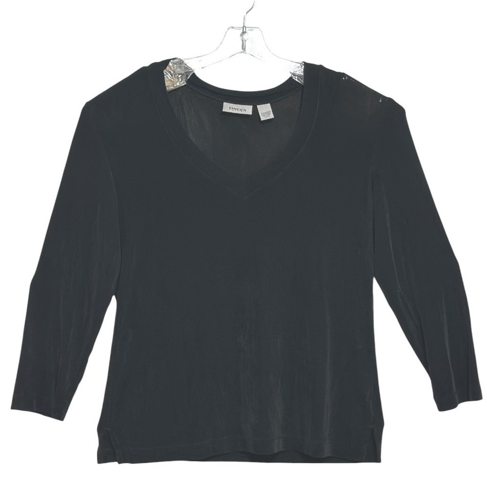 Chico's Travelers Top Women Black V-Neck 3/4 Sleeeve Capsule Wardrobe USA Made 2 - Picture 1 of 4